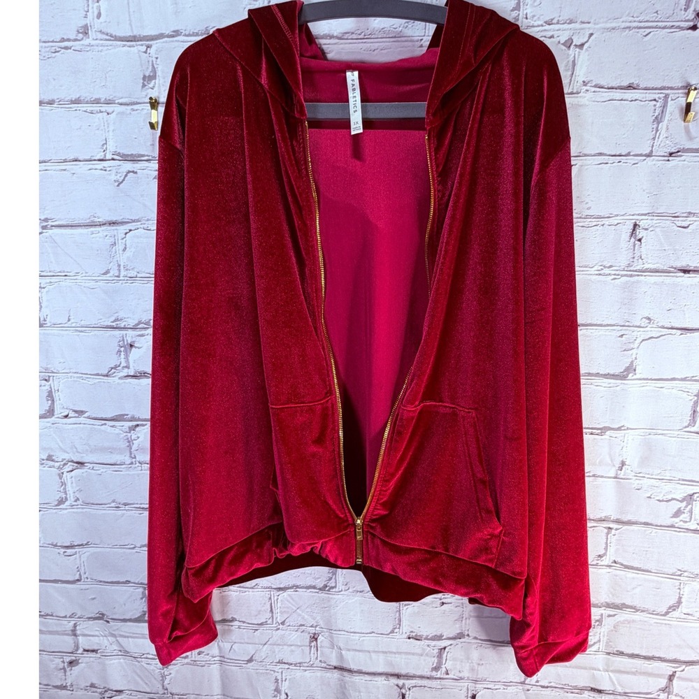Fabletics Hoodie Women 3X Burgundy Velvet Zip Up Athleisure Y2K Velour Jacket - Picture 6 of 8